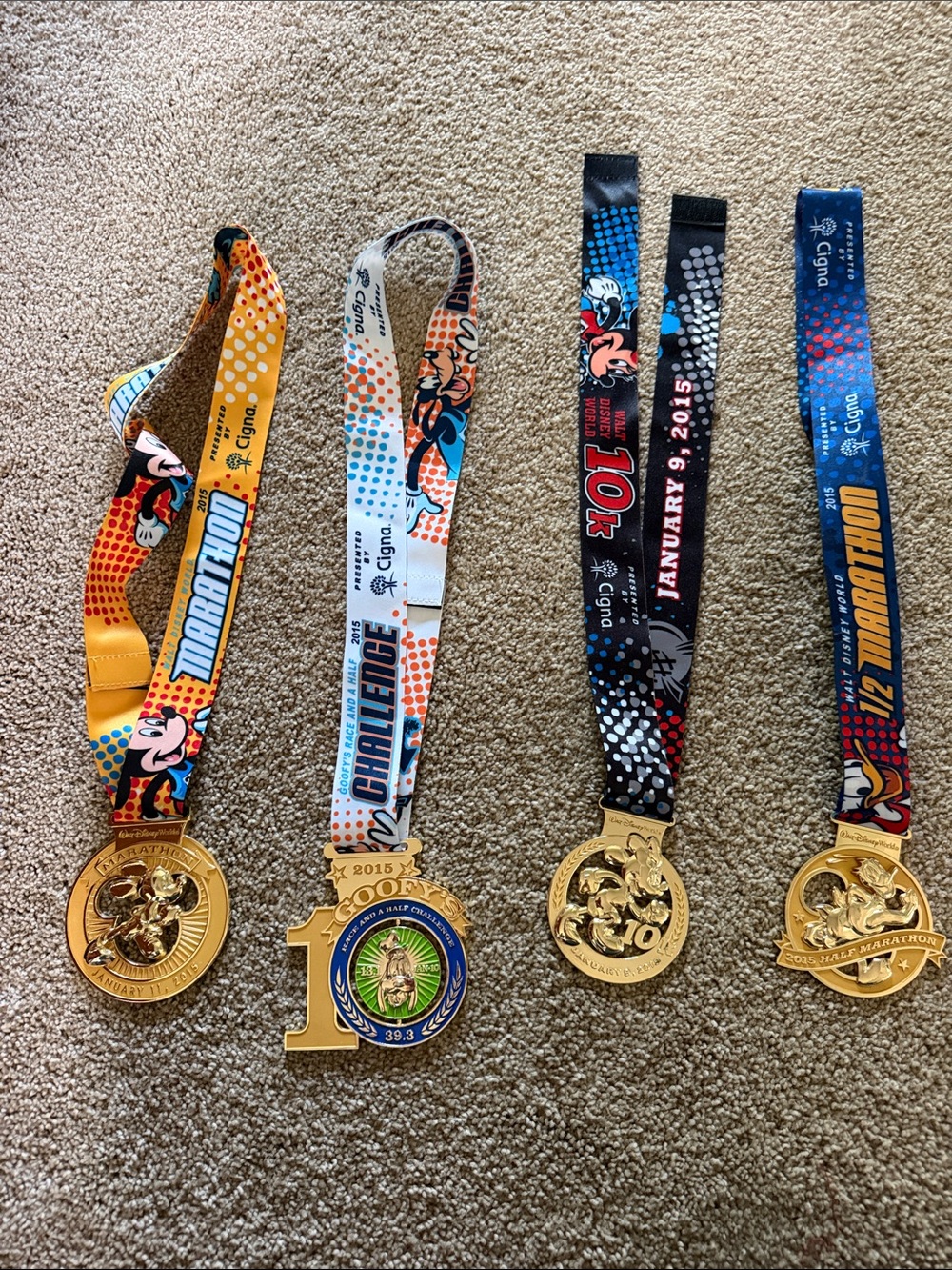 Disney Marathon 2015 Race Medal Lot with Colorful Ribbons